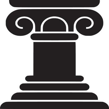 A black silhouette of a classical ionic column with scrolls and tiered base on a white background vector
