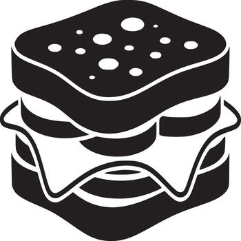 Illustration of a sandwich with visible layers in black and white on a plain background art style vector