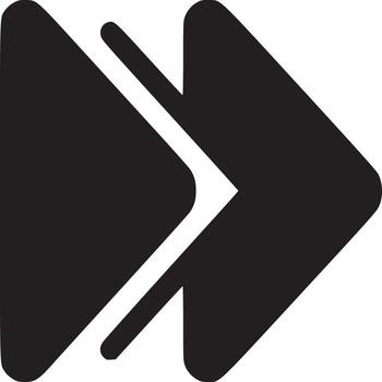 A minimalist illustration of two black right pointing arrows overlapping on a white background space vector