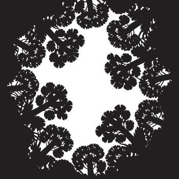 silueta de arboles formando un circular marco en contra un brillante blanco antecedentes en un bajo ángulo ver vector