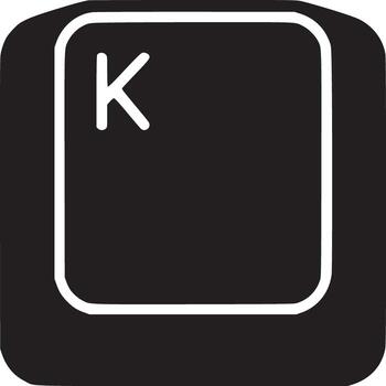 A black keyboard key with the letter k in white isolated against a white background in simple style vector