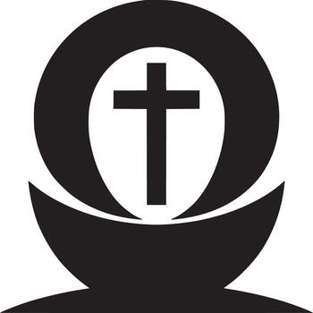 Black and white graphic design featuring a cross within a circle and a curved base element design vector