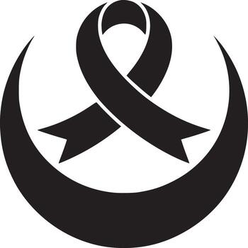 Black ribbon and crescent moon symbol on white background for support and awareness design element vector