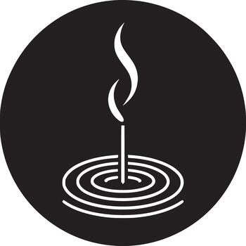 Illustration of a white candle with a flame in a black circle with concentric circles around it vector