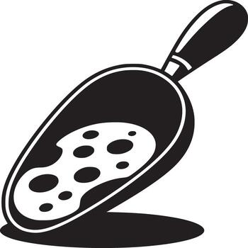 A black and white illustration of a scoop filled with a substance with circular indentations in it vector