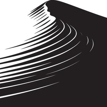 Monochrome abstract design with curved lines and a dark shape against a white background space vector