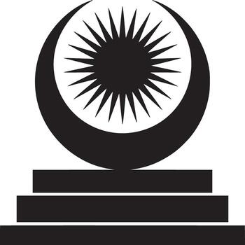 A black and white graphic of a crescent moon and star on top of three stacked rectangular blocks vector