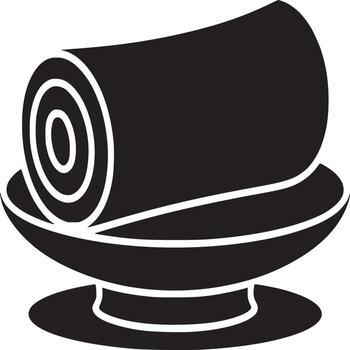 A black and white graphic of a rolled up object on a pedestal dish on a white background graphic vector