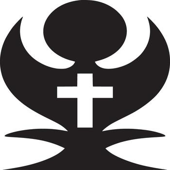 A stylized black and white emblem featuring a cross with a circular shape and wing like extensions vector