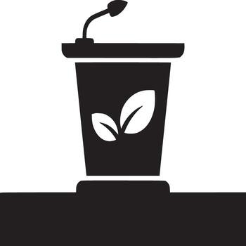 un negro y blanco ilustración de un podio con un micrófono y hoja diseño en el frente lado vector