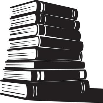 A monochrome stack of books with a simple black and white design on a plain white background view vector
