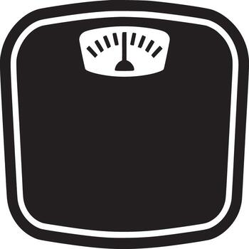 A black and white illustration of a bathroom scale with a dial on a white background image style vector