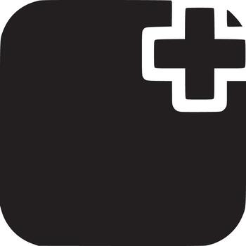 A black rounded square with a white outlined plus sign on the upper right corner on white background vector