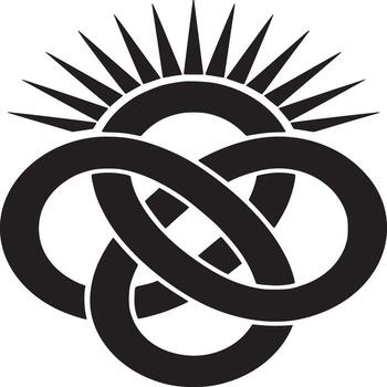 Abstract black symbol with intersecting circles and sun rays on a white background design element vector