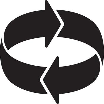 Black circular arrow symbol with arrows pointing in opposite directions on a white background vector