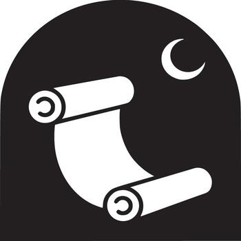 White scroll with crescent moon inside black archway shape in a minimalist illustration style vector