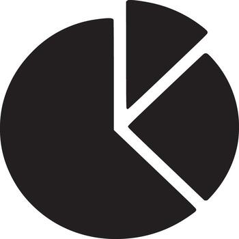 A simple black and white pie chart with three sections on a plain white background illustration vector