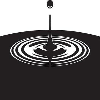 A monochrome image depicting a water droplet creating ripples in a liquid surface with a white background vector