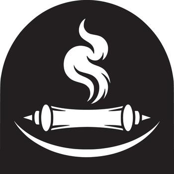 un negro y blanco gráfico diseño presentando un Desplazarse con fumar y un curvo línea en un medio circulo forma vector