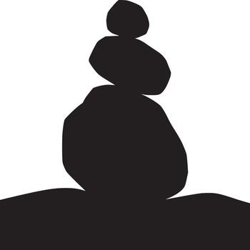 A silhouette of three stones stacked on top of each other in a zen like balanced arrangement on a surface vector