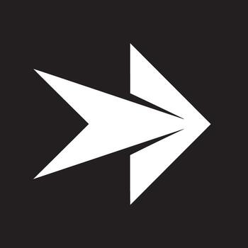 A geometric arrow design in white pointing right against a stark black background with sharp angles vector