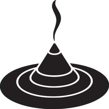 Isolated black and white image of a cone shaped object with a wisp of smoke on a white background vector