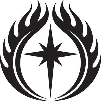 Black star with flames design on white background a simple yet striking visual element concept vector
