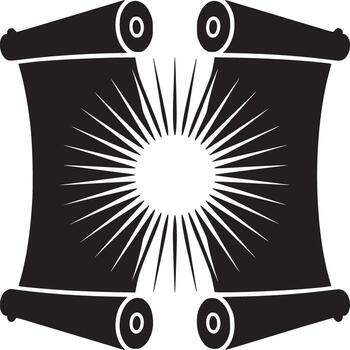 Four scrolls in black and white with a sunburst design emanating from the center of the image space vector
