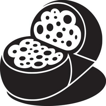 A black and white illustration of a container filled with a substance containing many holes and an open lid vector