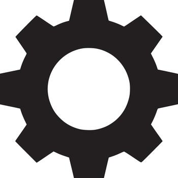 A simple black gear with a circular center on a plain white background in a minimalist style image vector