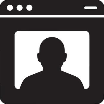 Black silhouette of a person inside a browser window icon with rounded corners and three dots vector