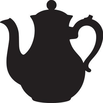 Silhouette of a classic teapot with a curved spout and handle on a plain white background art vector