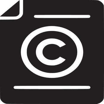 A black and white graphic of a document with a copyright symbol on it and two horizontal lines vector