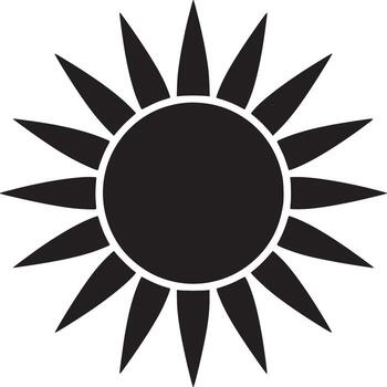 A simple black and white illustration of a sun with sharp rays on a plain white background image vector
