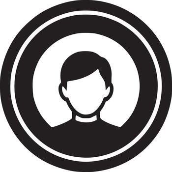 Black and white icon of a person inside of a circle with a white background for design purposes vector