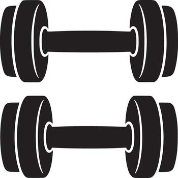 Two black dumbbells arranged vertically on a white background for fitness and exercise concepts vector