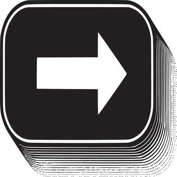 A black sign with a white arrow pointing to the right with a layered effect on a white background vector
