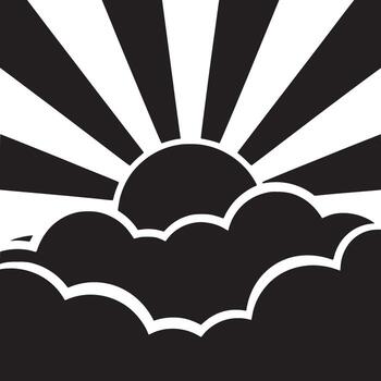 negro y blanco gráfico de Dom rayos detrás nubes creando un sorprendentes contraste en el cielo diseño vector