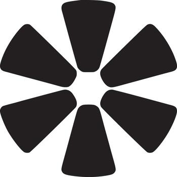 A symmetrical design featuring six black shapes arranged in a circular pattern on a white background vector