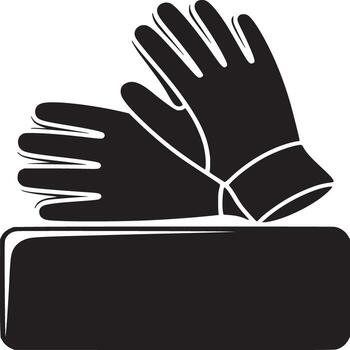 un par de negro guantes descansando en un rectangular objeto en un minimalista negro y blanco diseño estilo vector