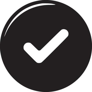 un sencillo gráfico de un blanco cheque marca dentro un negro circulo en un llanura blanco antecedentes espacio vector