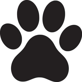 A black paw print with five pads isolated on a white background in a square format image detail vector