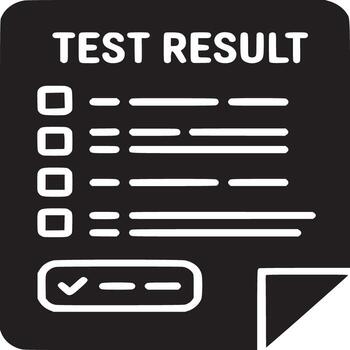 A black and white illustration of a test result form with check boxes and a folded corner design vector
