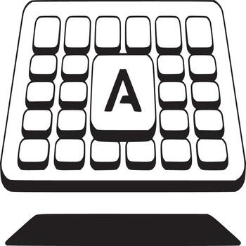 A black and white illustration of a keyboard with the letter a on one of the keys centered vector