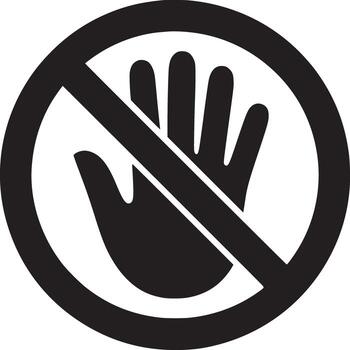 un negro y blanco imagen de un mano dentro un circulo con un línea mediante eso indicando hacer no toque símbolo vector