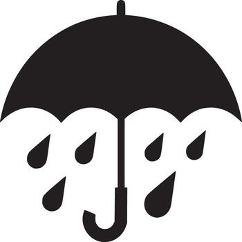 A black umbrella with raindrops falling down in a minimalist design on a white background image vector