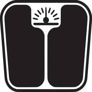A black and white illustration of a bathroom scale with a rounded square shape and indicator lines vector