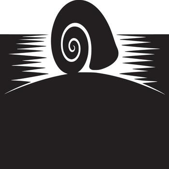 A black and white illustration of a snail shell with a spiral design on a contrasting background vector