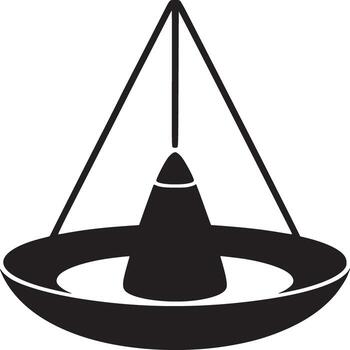 un negro y blanco ilustración de un colgando objeto con un cono forma en el centrar y un cuenco abajo eso vector