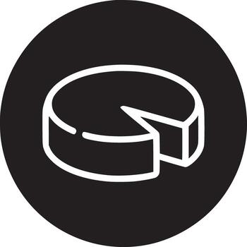 White outline of a round cake with a slice missing on a black circular background illustration vector